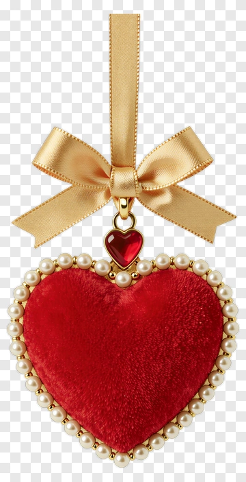 Red Heart Ornament With Gold Bow PNG
