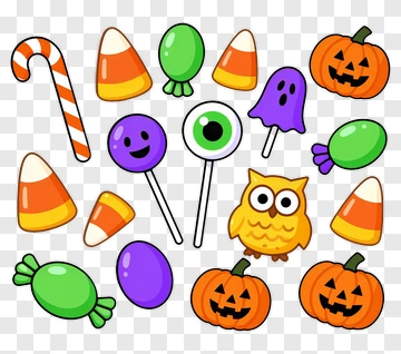 Halloween Candy Collection With Ghost And Owl PNG