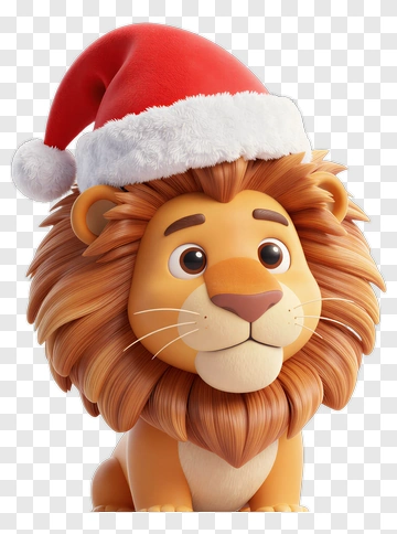 Cartoon Lion Wearing A Santa Hat PNG