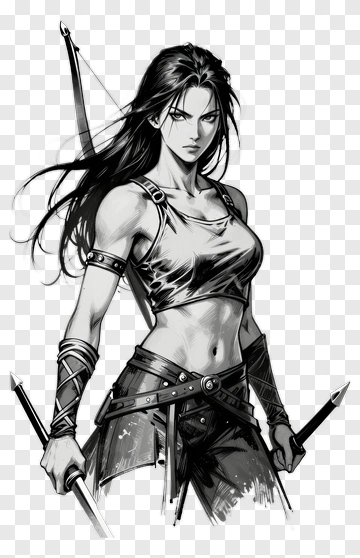 Female Warrior Holding Dual Daggers PNG