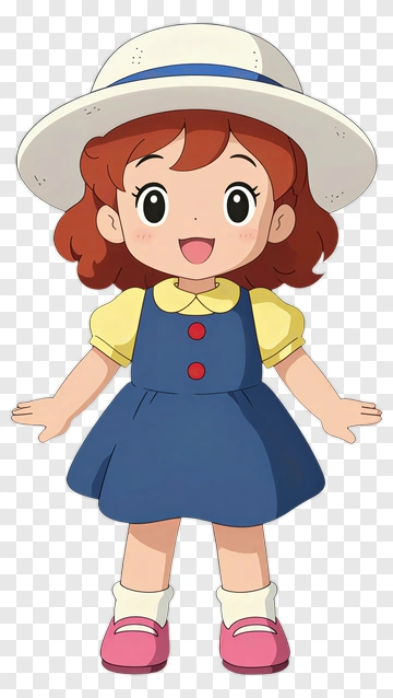 Cartoon Girl In A Blue Dress And Hat PNG