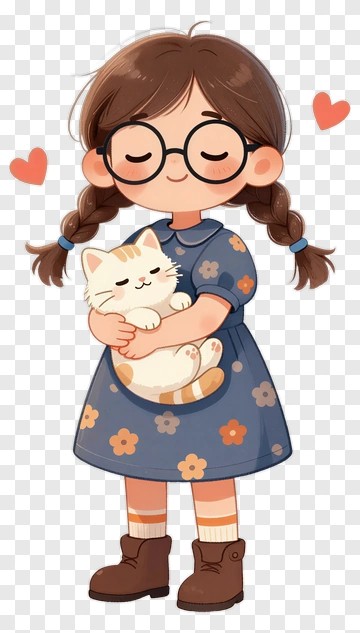 Girl Holding A Cat With A Happy Expression PNG