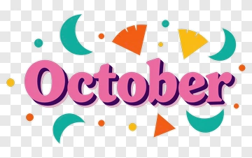 October Text With Colorful Shapes PNG