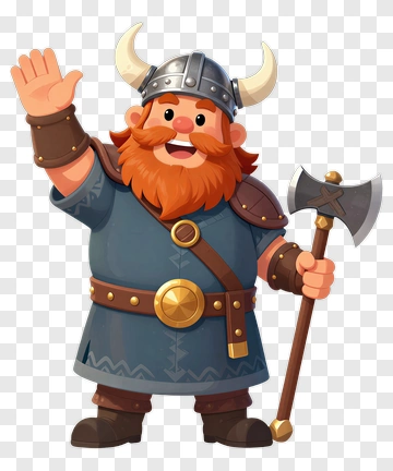 Cartoon Viking Waving With Axe PNG