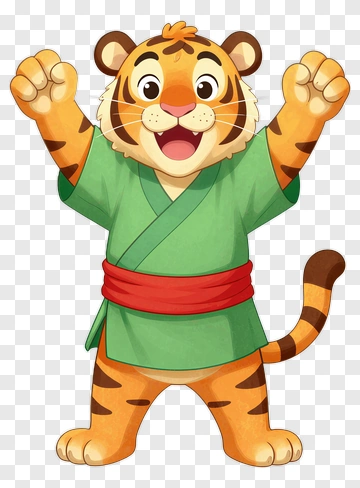Cartoon Tiger In Green Kimono PNG
