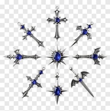 Collection Of Decorative Crosses And Swords With Blue Gems PNG