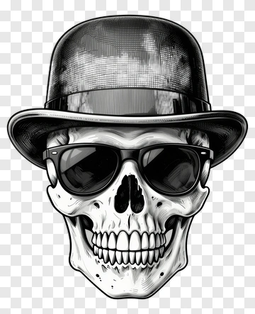 Skull Wearing Sunglasses And A Bowler Hat PNG