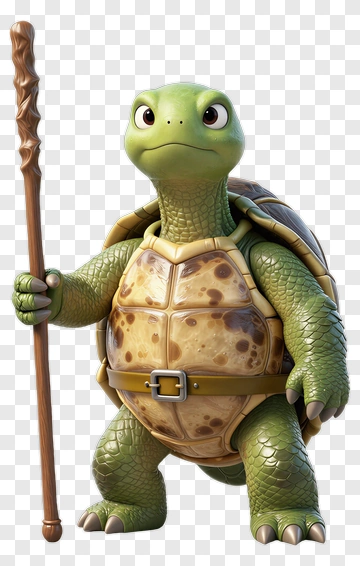 3D Cartoon Turtle Holding A Staff PNG