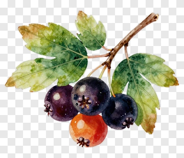 Watercolor Black Currant Branch With Leaves PNG