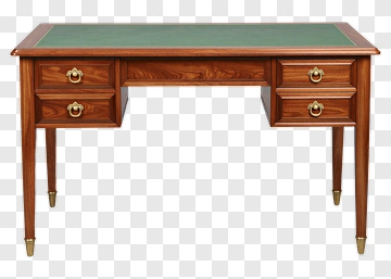 Wooden Desk With Green Top And Drawers PNG