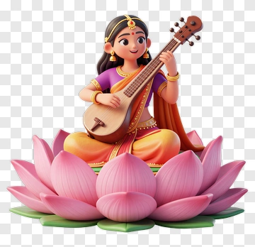 Girl Playing A Musical Instrument On A Lotus Flower PNG