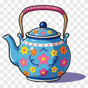 Colorful Teapot With Floral Design PNG