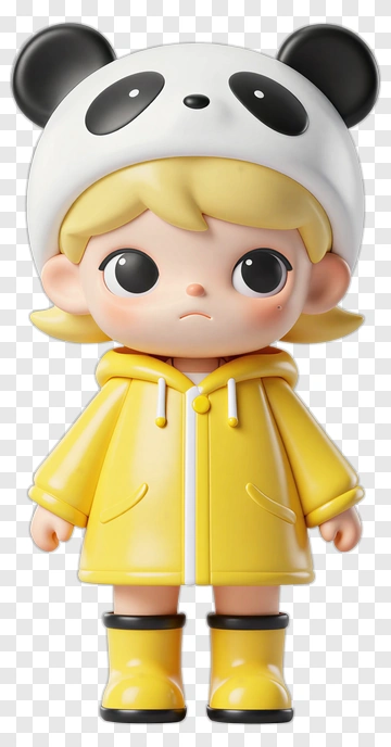 Cartoon Child In Panda Hat And Yellow Raincoat PNG