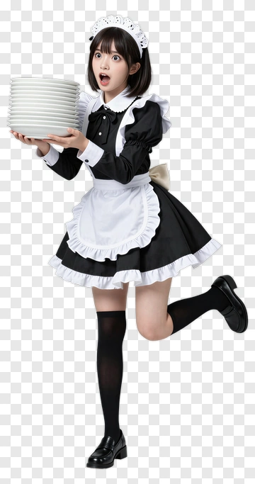 Maid Carrying Stack Of Plates PNG