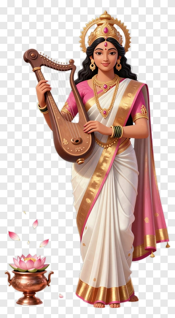 Hindu Goddess Holding A Veena PNG