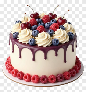 Cake Topped With Berries And Cherries PNG