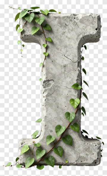 Concrete Letter I With Green Vines PNG