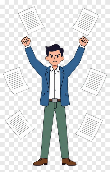 Frustrated Businessman Holding Papers PNG
