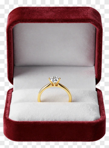 Gold Engagement Ring In Red Velvet Box PNG