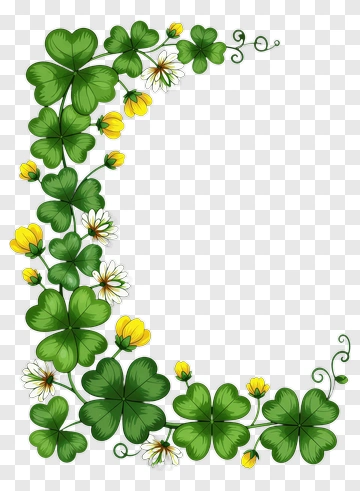 Floral Border With Green Clovers And Yellow Flowers PNG