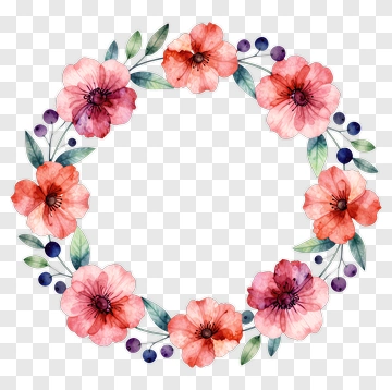 Watercolor Floral Wreath With Pink Flowers PNG
