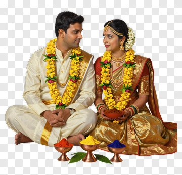 Indian Bride And Groom Sitting Together In Traditional Attire PNG