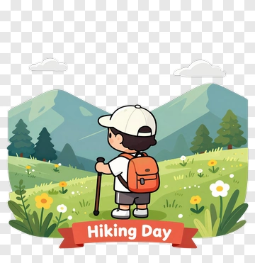 Cartoon Boy Hiking On Hiking Day PNG