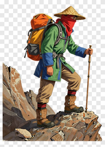 Hiker Standing On A Mountain Trail PNG