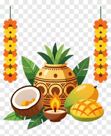Traditional Festival Decoration With Pot And Fruits PNG