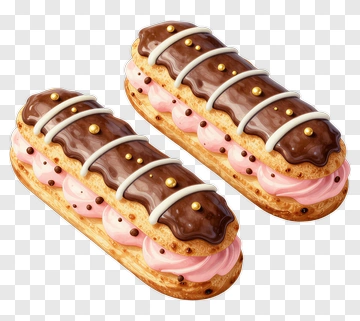 Chocolate Eclair With Pink Cream Filling PNG