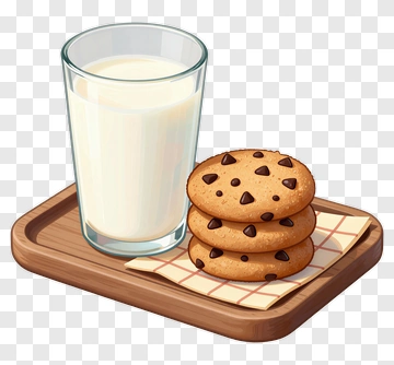 Glass Of Milk And Chocolate Chip Cookies PNG