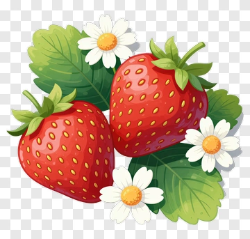 Colorful Strawberries With White Flowers PNG