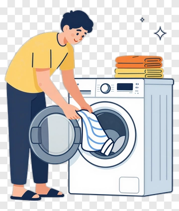 Man Doing Laundry With Washing Machine PNG