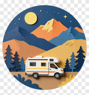 Paper Cut Rv In Mountain Landscape PNG