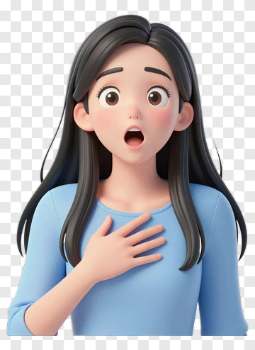 Surprised Cartoon Woman With Long Hair PNG
