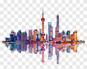 Colorful Shanghai Skyline Reflection PNG