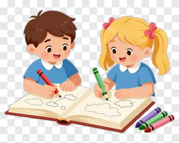 Children Drawing In A Coloring Book PNG