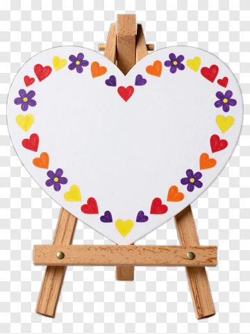 Heart-Shaped Display Board With Colorful Decorations PNG