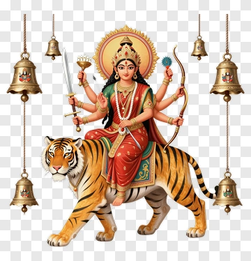 Goddess Durga Riding A Tiger PNG
