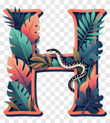 Colorful Letter H With Tropical Leaves And Snake PNG