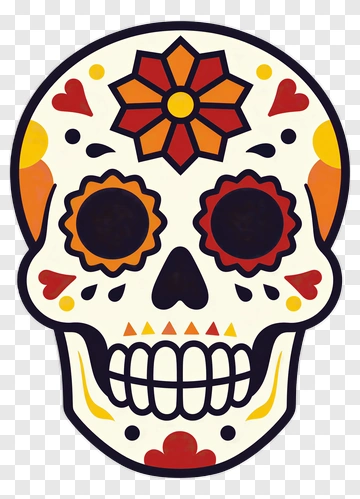 Colorful Sugar Skull With Floral Patterns PNG