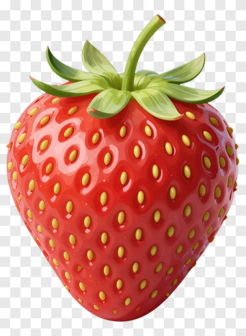 3D Red Strawberry With Green Leaves PNG