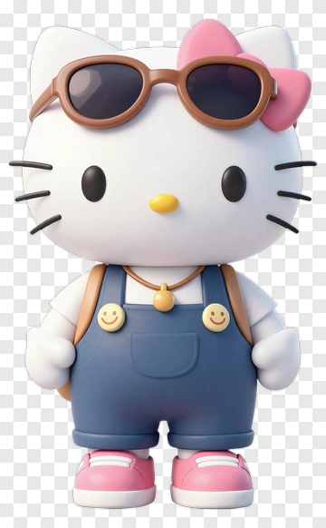 3D Hello Kitty Character In Overalls And Sunglasses PNG