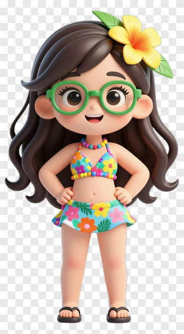 Cartoon Girl In Colorful Swimsuit PNG