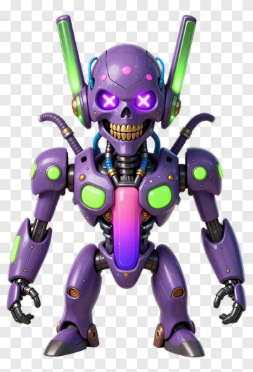 3D Robot Skeleton With Neon Accents PNG