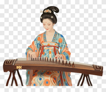 Woman Playing A Guqin In Traditional Attire PNG