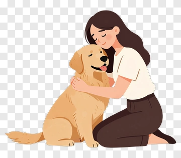 Happy Woman Cuddling A Golden Retriever Dog PNG