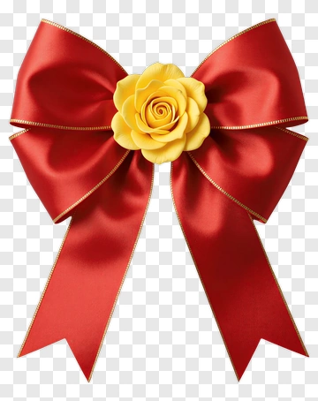Red Ribbon Bow With Yellow Rose PNG