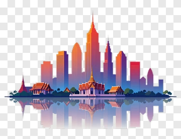 City Skyline With Reflection PNG