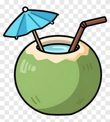 Cartoon Coconut Drink With Umbrella PNG